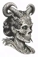 woman with goat skull side view camera tattoo design idea