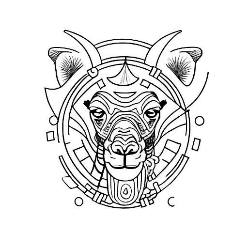 A minimalist tattoo of a camel, dingo, and chimp standing together in a band formation. tattoo design idea