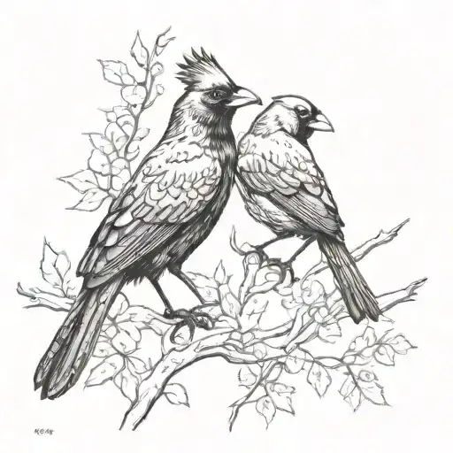 crow and cardinal  tattoo design idea