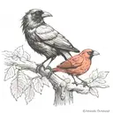 crow and cardinal  tattoo design idea