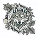 Indecision, strength, honesty, wolf, heart, leaves, past, god, motto that is about strength and time and love tattoo design idea