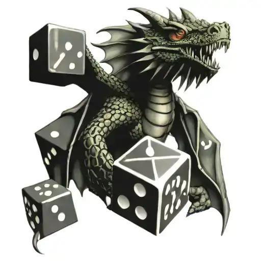 Dnd dragon and dice rolling tattoo design idea