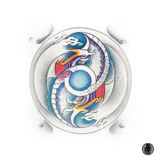 yin and yang for an elbow. to be a link between a carp on the forearm and a dragon on the upper arm.  tattoo design idea