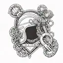 motor chain in shape of heart and helmet with name Zashev tattoo design idea