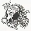 motor chain in shape of heart and helmet with name Zashev tattoo design idea