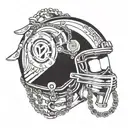 motor chain in shape of heart and helmet with name Zashev tattoo design idea