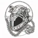 motor chain in shape of heart and helmet with name Zashev tattoo design idea