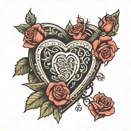 heart locket with roses  tattoo design idea