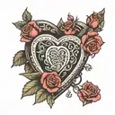 heart locket with roses  tattoo design idea