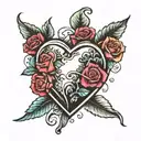 heart locket with roses  tattoo design idea