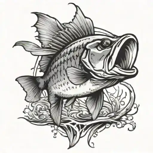 bass fishing scene tattoo design idea