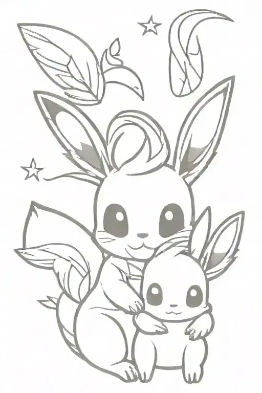 Eevee holding Stitch holding the word tattoo design idea