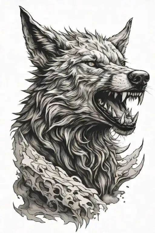 fenrir wolf at the moom tattoo design idea
