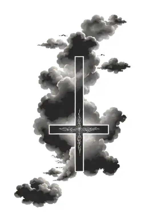 Joshua 1:9, clouds, cross not filled in the style tattoo design idea