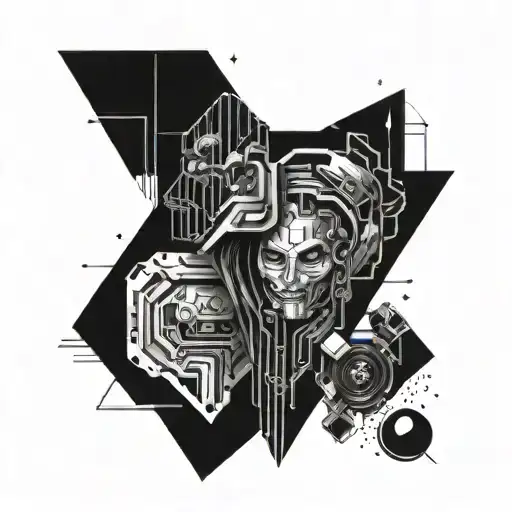 Combine elements from 80s and 90s pop culture with futuristic designs in a blackwork style tattoo tattoo design idea