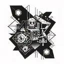 Combine elements from 80s and 90s pop culture with futuristic designs in a blackwork style tattoo tattoo design idea