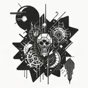 Combine elements from 80s and 90s pop culture with futuristic designs in a blackwork style tattoo tattoo design idea