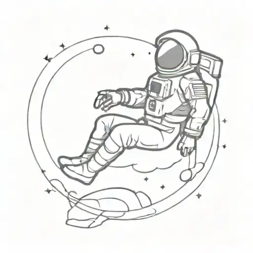 an astronaut sitting on a planet while a spaceship spells the phrase "per aspera ad astra"  tattoo design idea