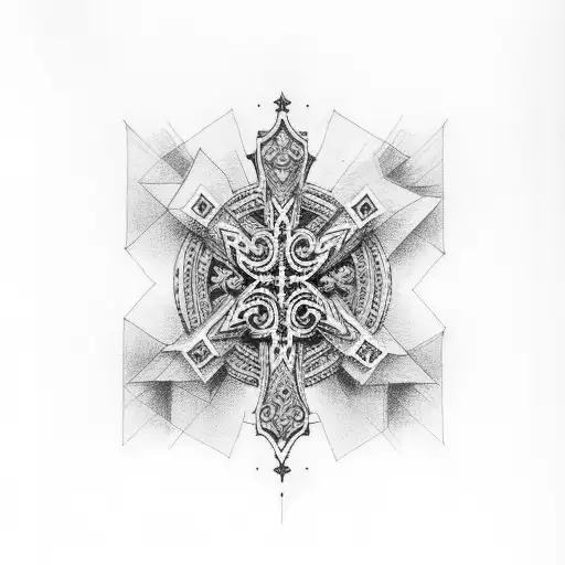 cross and three doves tattoo design idea
