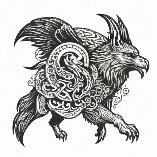 An artistic representation of the Norse god Odin with a raven and wolves tattoo design idea