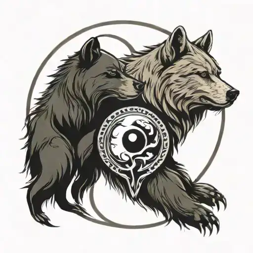 ying and yang bear and wolf tattoo design idea