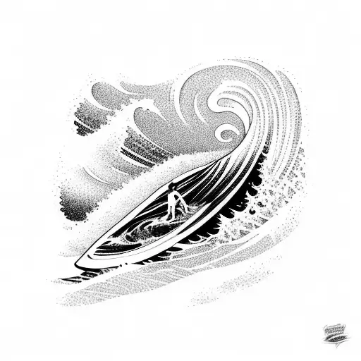 Tribal "Ocean Wave Surfing" Tattoo Idea BlackInk AI