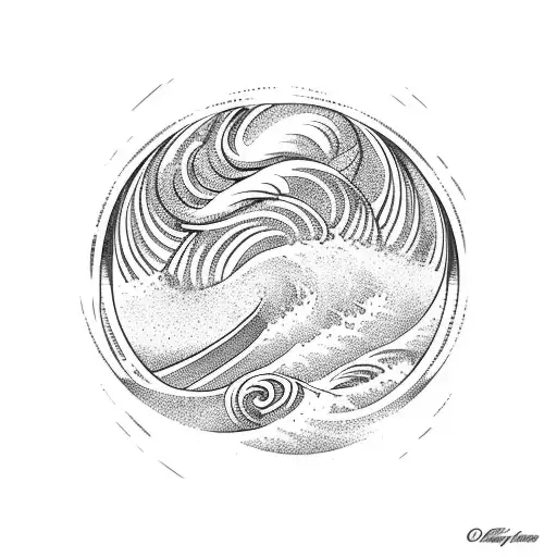 Tribal "Ocean Wave Surfing" Tattoo Idea BlackInk AI