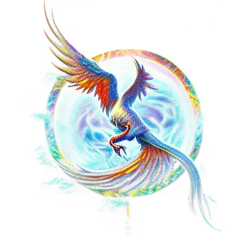 A phoenix rising from the water, symbolizing rebirth and transformation tattoo design idea