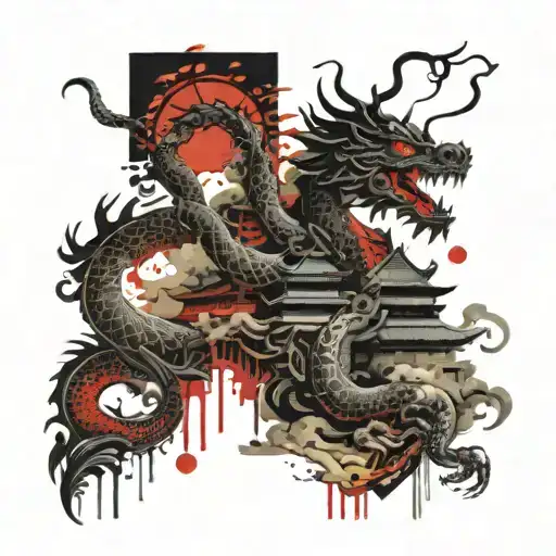 oriental japanese dragon japanese castle involving the goddess tattoo design idea