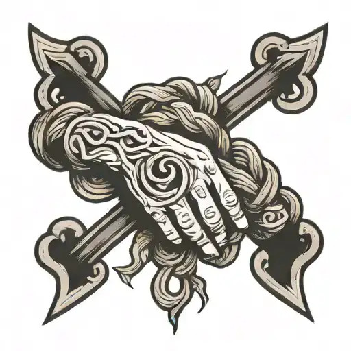 gallows knot with hands holding it open  tattoo design idea