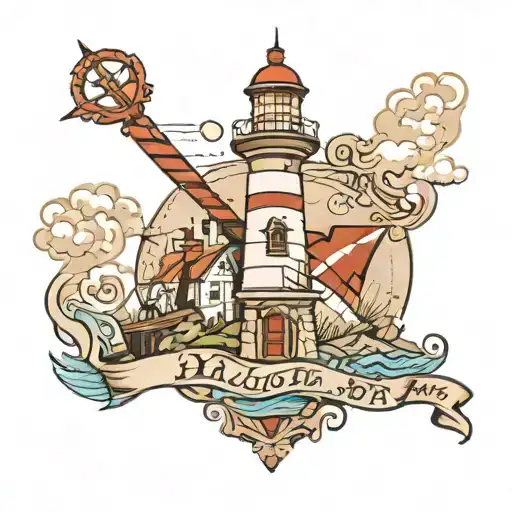 symbolising Halifax Nova Scotia including lighthouse  tattoo design idea