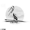 simple doc with a fishing pole resting on the guard rail with a pelican flying away and a pelican sitting on the doc tattoo design idea