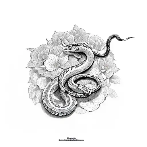 sword with snake and flowers  tattoo design idea