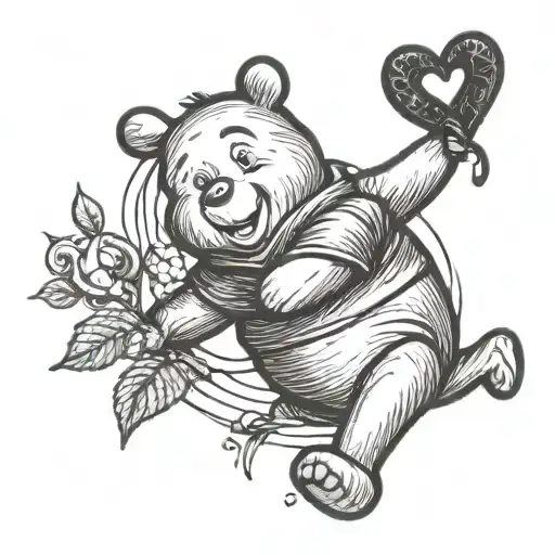 Winnie the Pooh and heart beat line   tattoo design idea