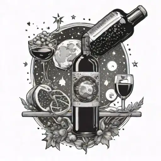 red wine, cold  steak, moon surrounded by stars tattoo design idea
