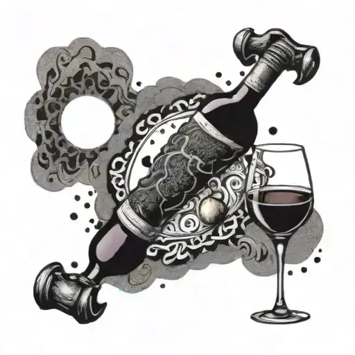 red wine, steak, moon intertwined tattoo design idea