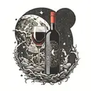 red wine, cold  steak, moon surrounded by stars tattoo design idea