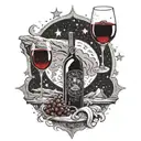 red wine, cold  steak, moon surrounded by stars tattoo design idea
