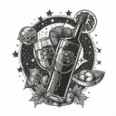 red wine, cold  steak, moon surrounded by stars tattoo design idea