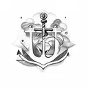 small anchor with coordinates at the  horizontal stick tattoo design idea