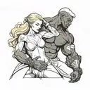 a muscular black male protect a white slim naled blonde woman tattoo design idea