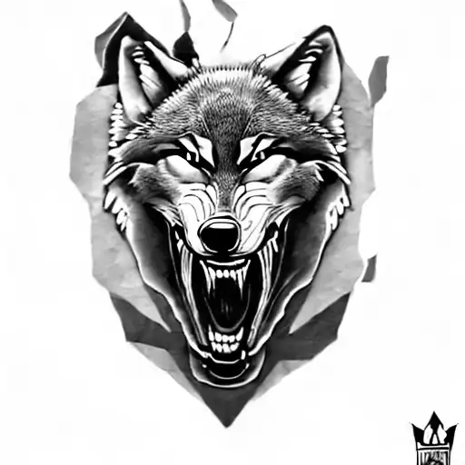 a wolf head with a panther head inside his mouth tattoo design idea