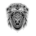 a wolf head with a panther head inside his mouth tattoo design idea