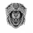 a wolf head with a panther head inside his mouth tattoo design idea