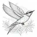 flying swallow, without background, with spikelet in mouth tattoo design idea