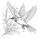 flying swallow, without background, with spikelet in mouth tattoo design idea