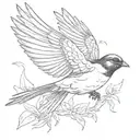 flying swallow, without background, with spikelet in mouth tattoo design idea
