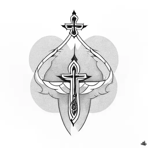 cross with ducks flying tattoo design idea