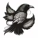 a tattoo spanning the upper back, shoulders and upper arms consisting of black crow feathers with a high degree of reali tattoo design idea
