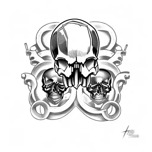 skulls and motorcycle engine, lucky tattoo design idea